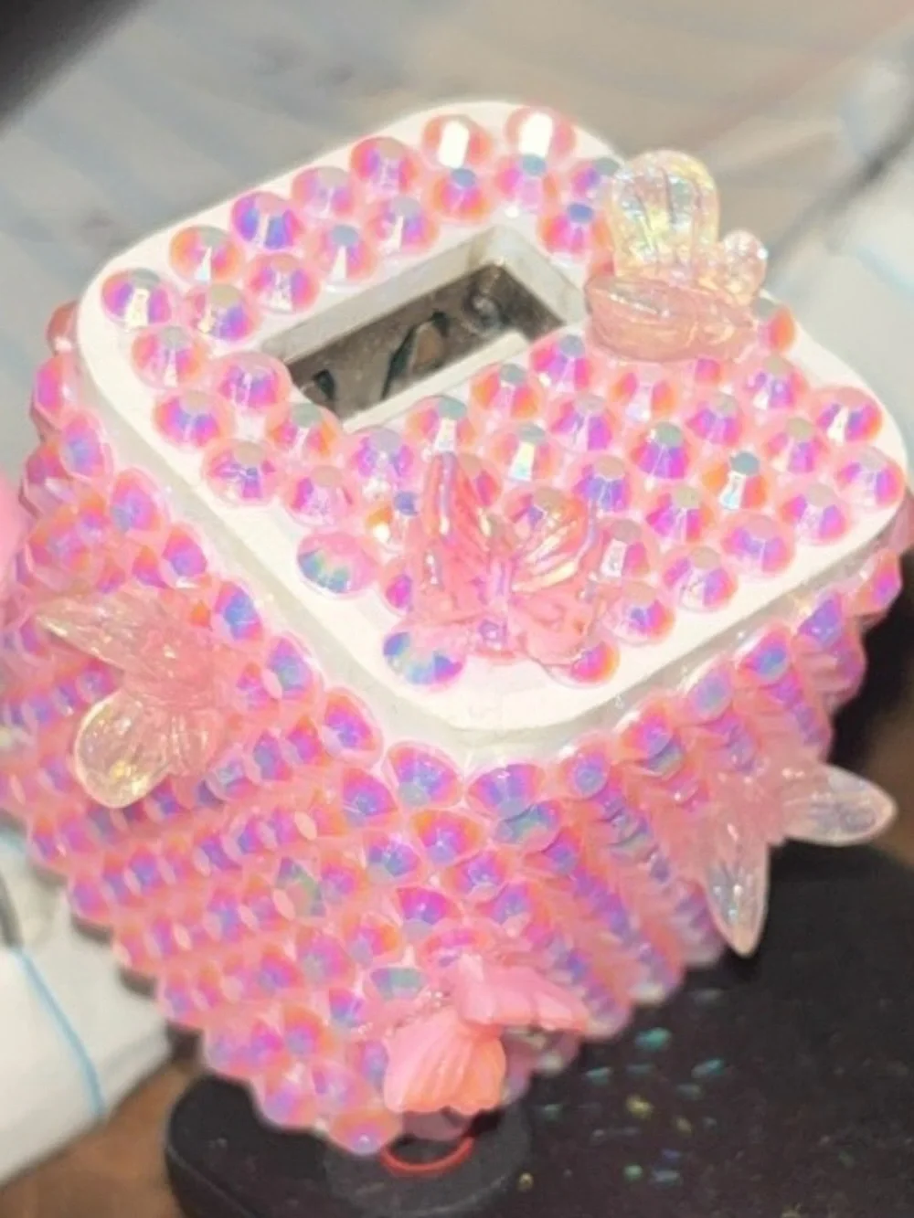 Pink Iridescent Jeweled USB Adapter Cover